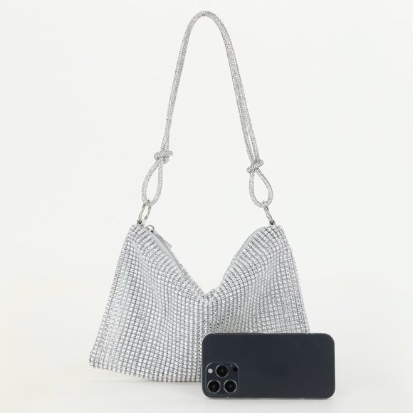 Rhinestone Bag With Zipper Silver - Picture 5 of 6